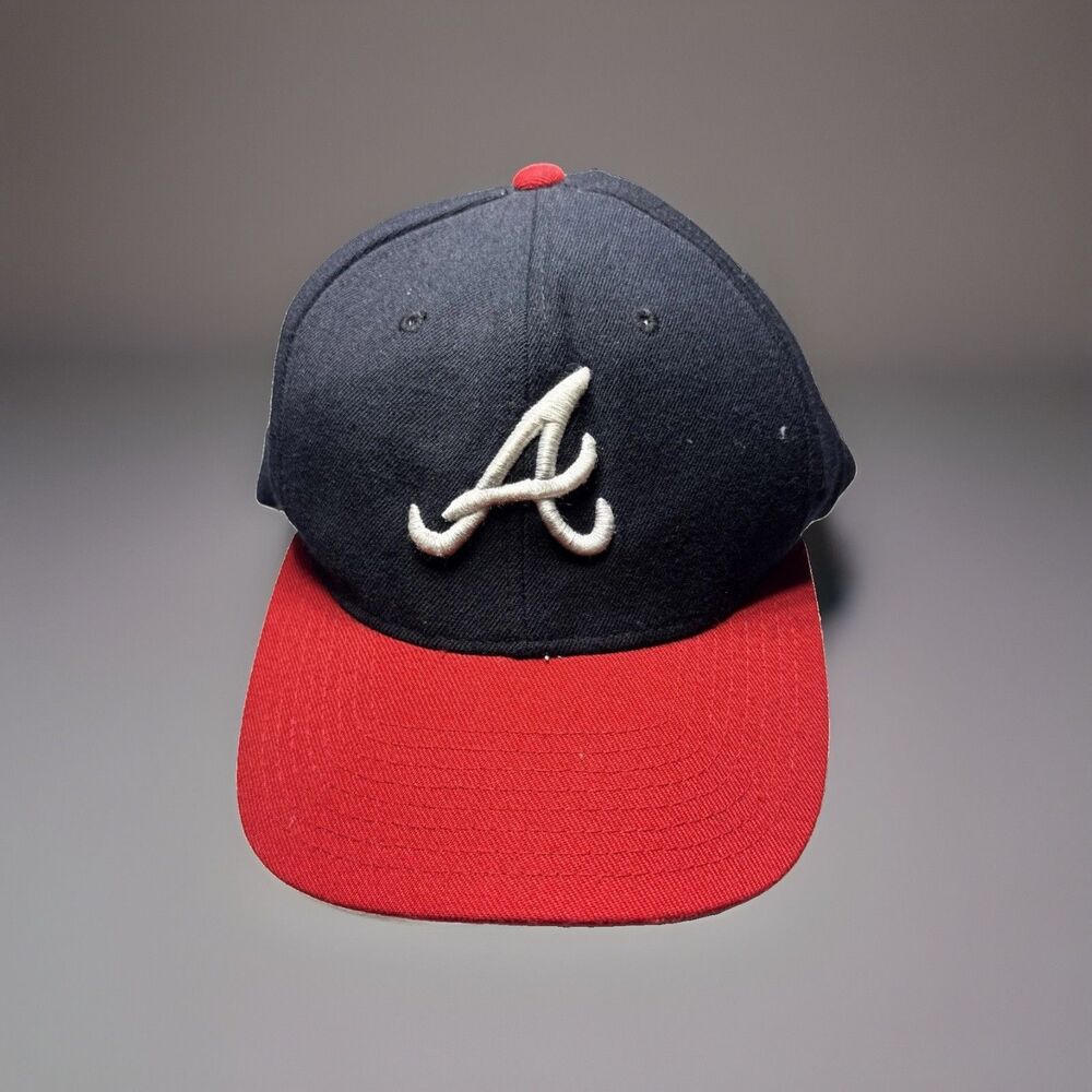 Vintage 90s  American Needle Atlanta Braves Snapback Hat Cap  MLB Red and Blue